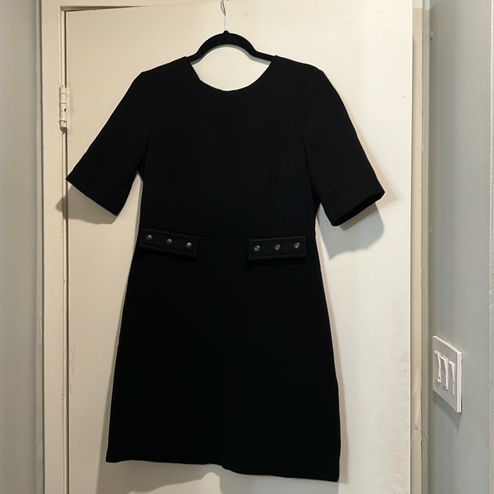 Chic Black Short-Sleeve Mini Dress with Button Accents